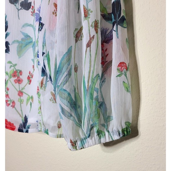 Tommy Hilfiger Blouse Size M Botanical Tie Smocking Long Sleeve Lined Multicolor - Picture 4 of 13